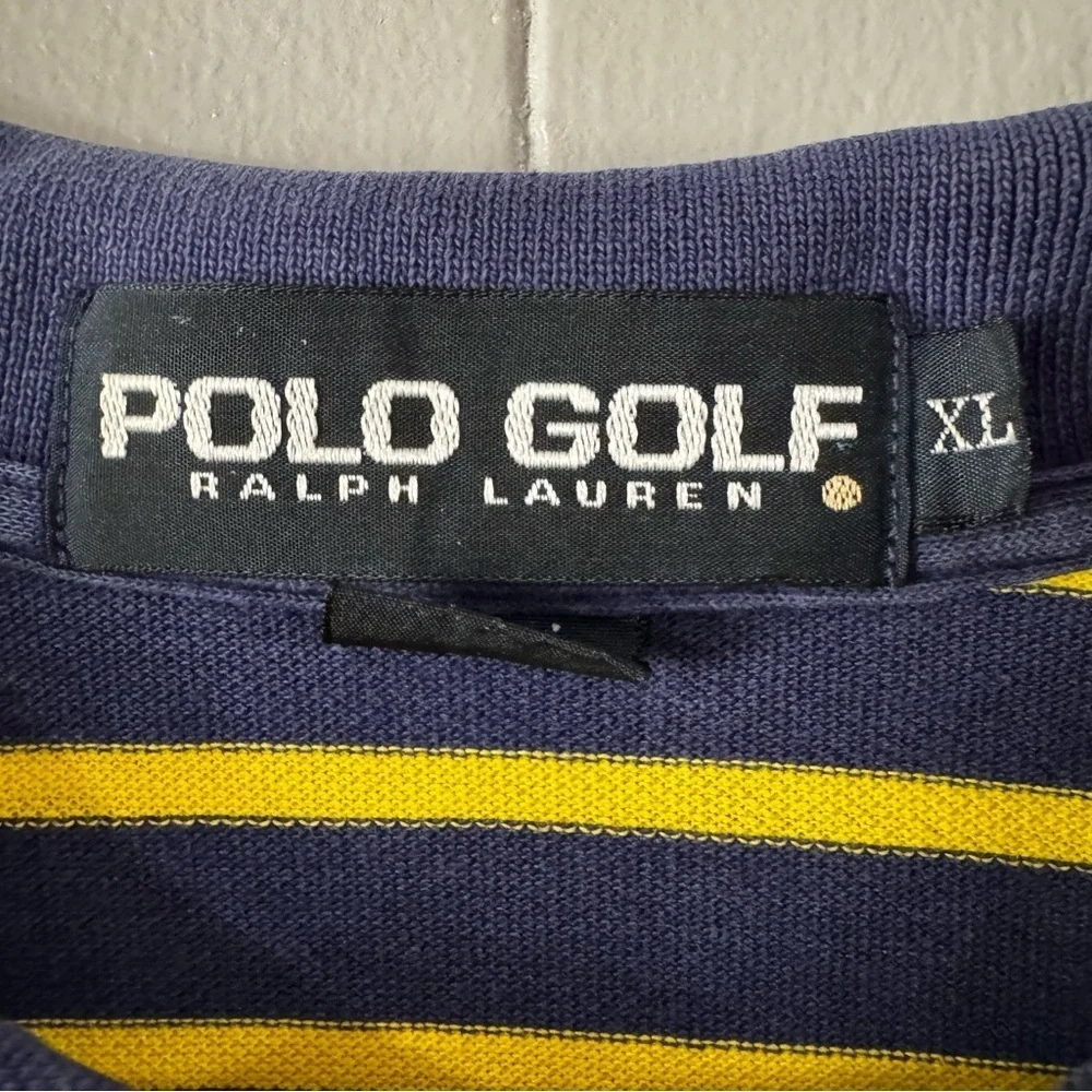 Vintage Polo Golf Ralph Lauren Polo Shirt Mens XL Blue Yellow Striped Crest 90s